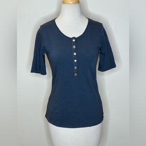 Nation LTD Los Angeles Navy Short Sleeve Henley Tee with Gold Snap Size S